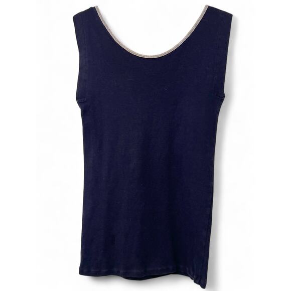 brunello cucinelli L 12-14 Top Blouse Beaded Scoop Neck Sleeveless Tank Black